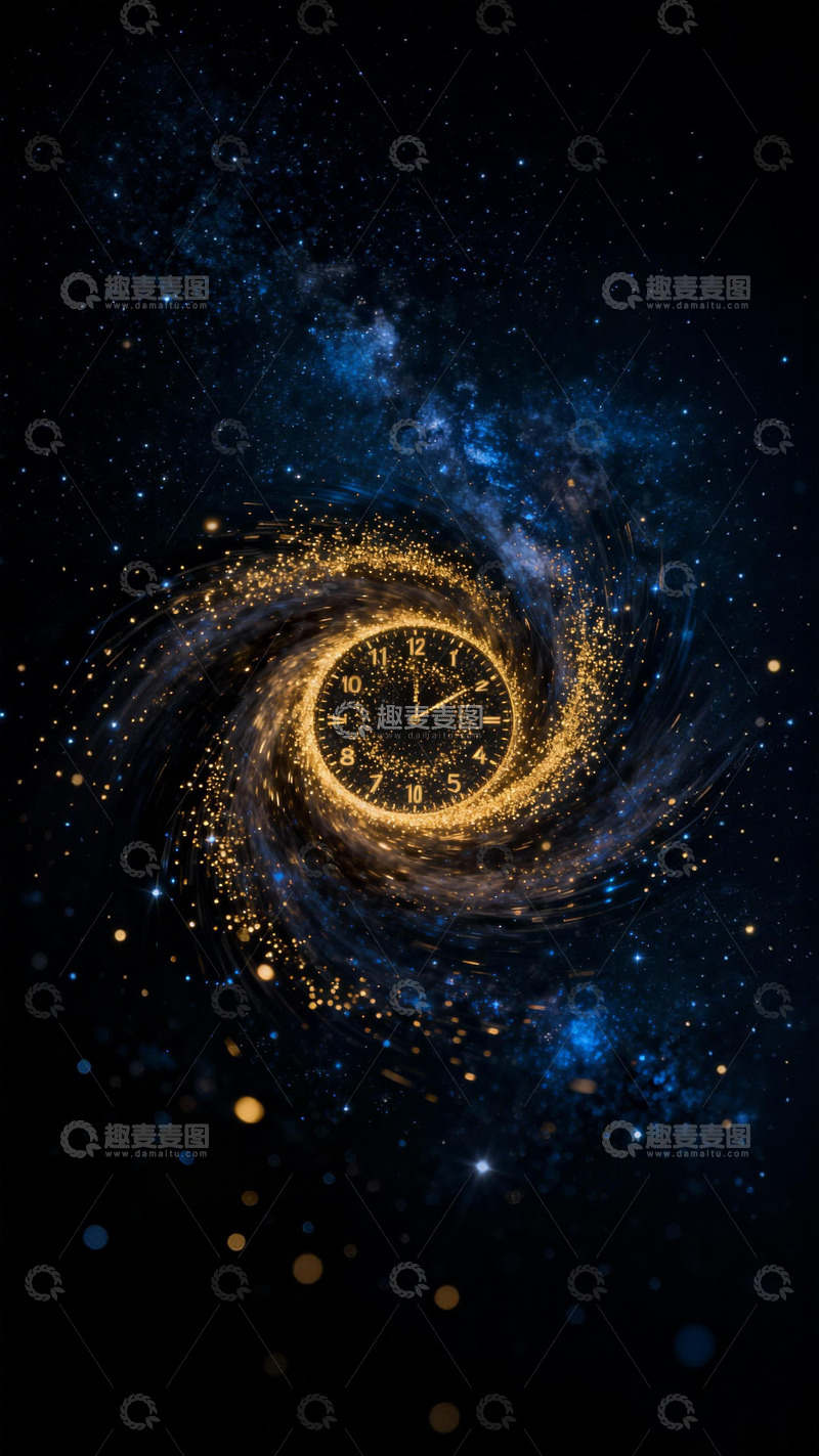 高清大图下载【趣麦麦图】时空螺旋钟表宇宙艺术