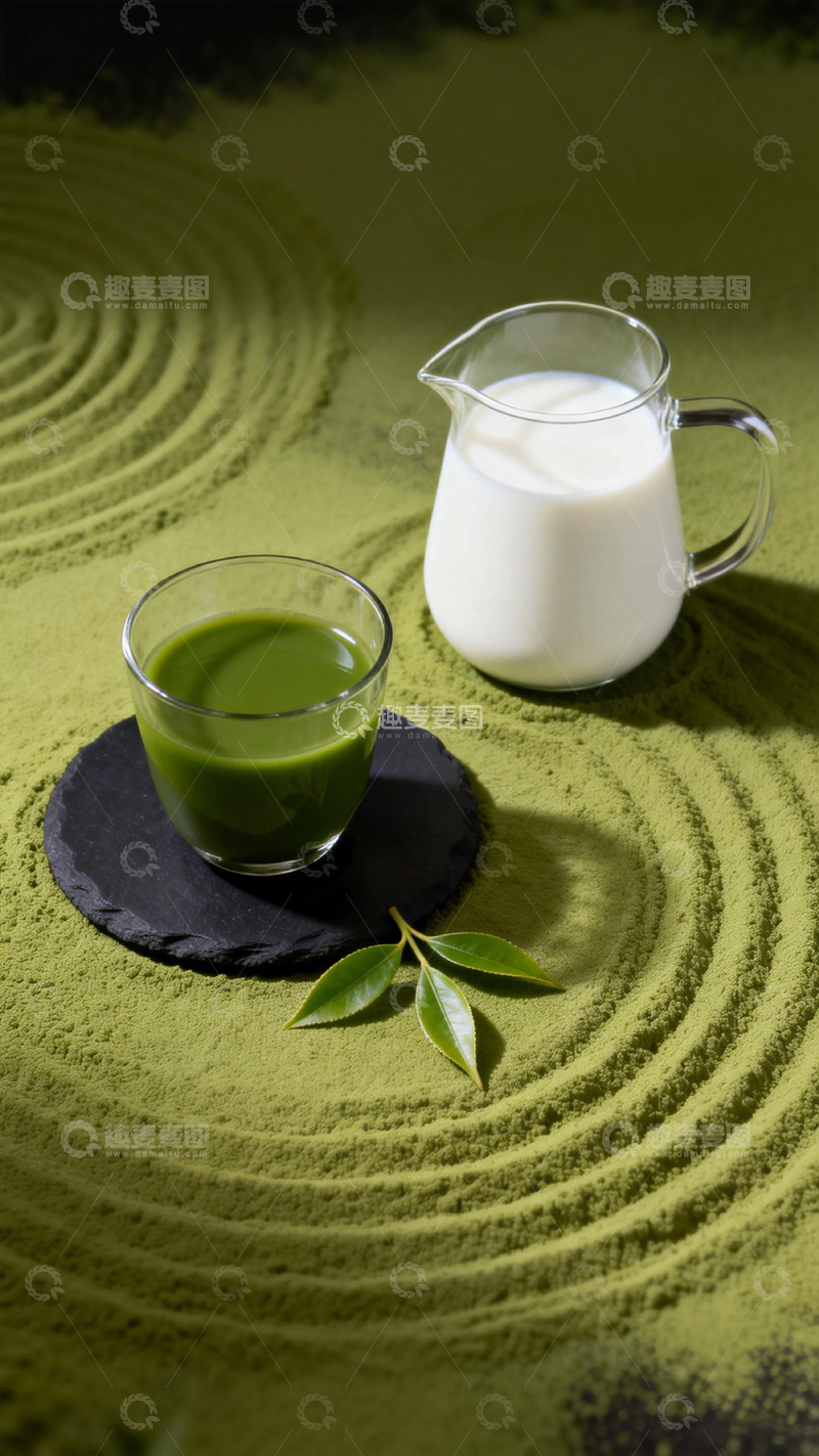 高清大图下载【趣麦麦图】日式抹茶牛奶静物摄影