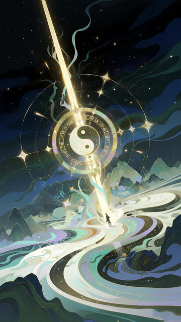 奇幻阴阳太极宇宙场景插画