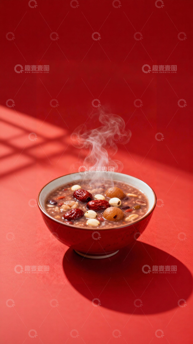 高清大图下载【趣麦麦图】红色背景热粥美食摄影