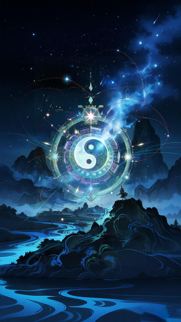 神秘星空太极图幻想插画