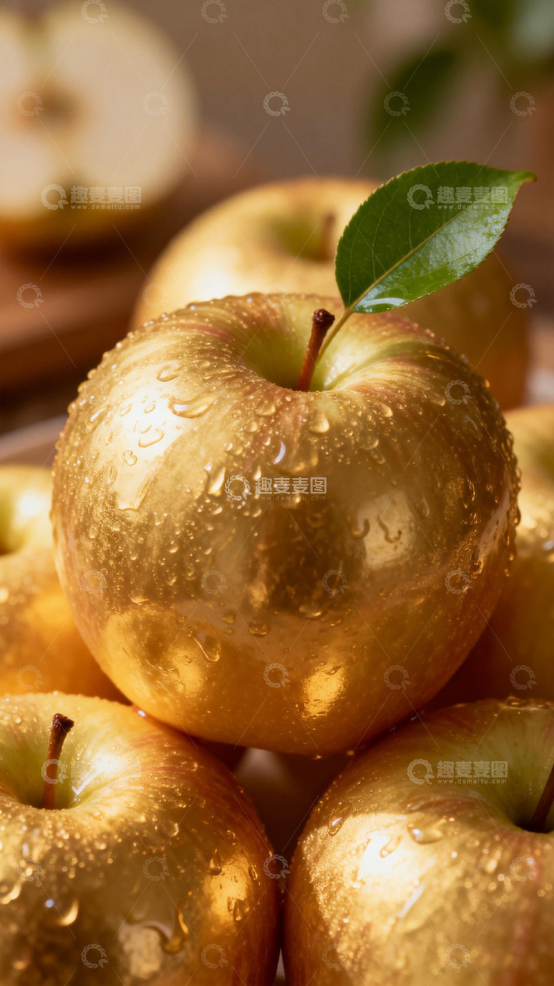 高清大图下载【趣麦麦图】金光闪闪苹果特写摄影图