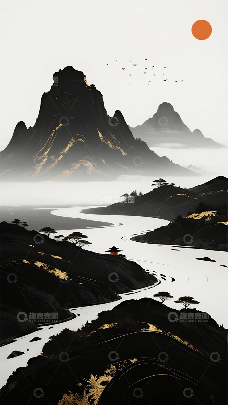 高清大图下载【趣麦麦图】-水墨山水国画风景画