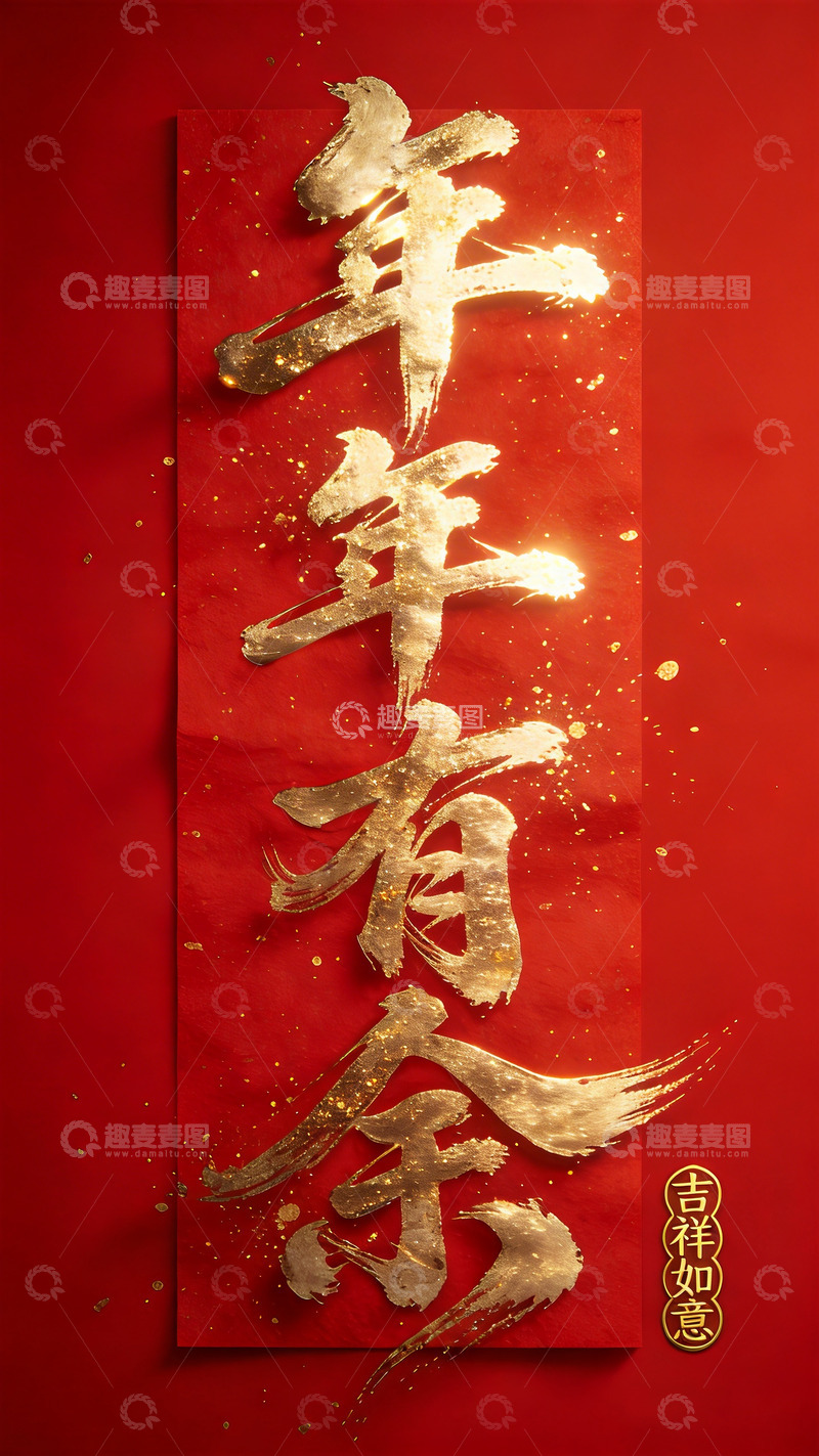 高清大图下载【趣麦麦图】-春节金色书法年年有余设计