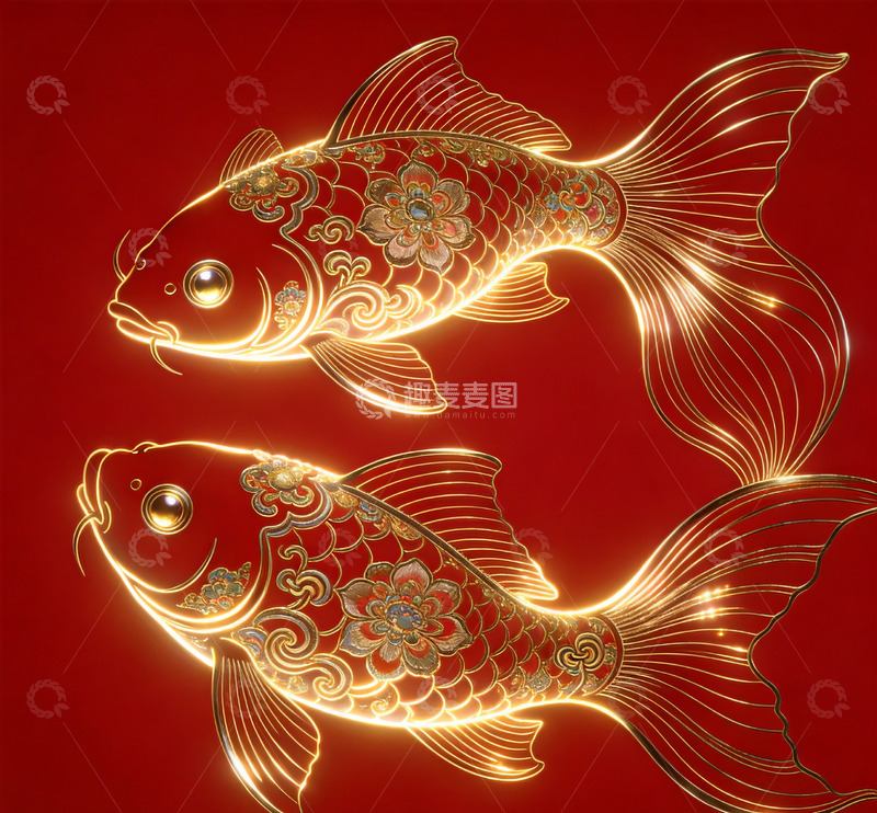 高清大图下载【趣麦麦图】国风线稿锦鲤插画3