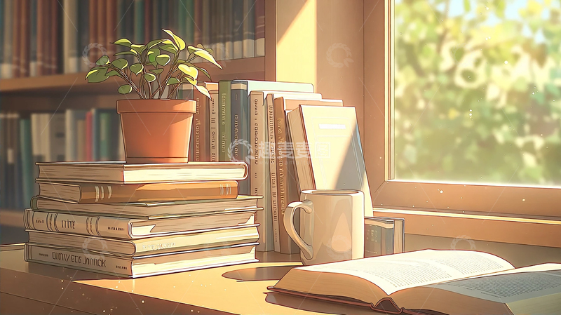 高清大图下载【趣麦麦图】书香阳光中的静谧时光