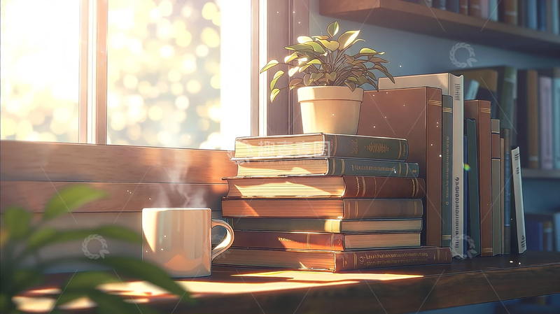 高清大图下载【趣麦麦图】书海晨光中的静谧时光