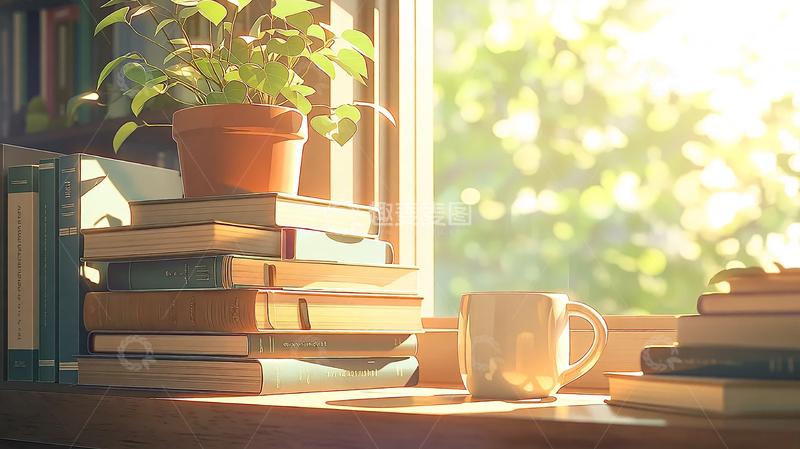 高清大图下载【趣麦麦图】书籍与阳光的温暖邂逅