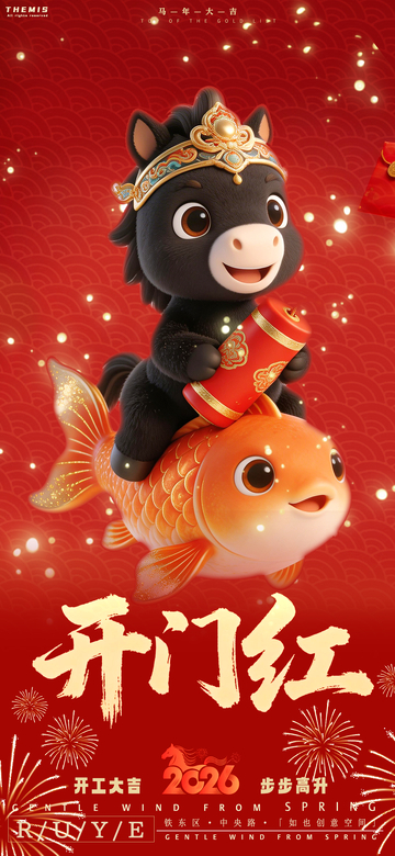 卡通风春节开门红海报设计素材