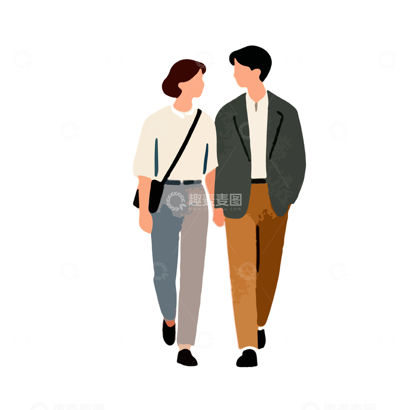 源文件下载【趣麦麦图】简约风格男女同行插画设计元素
