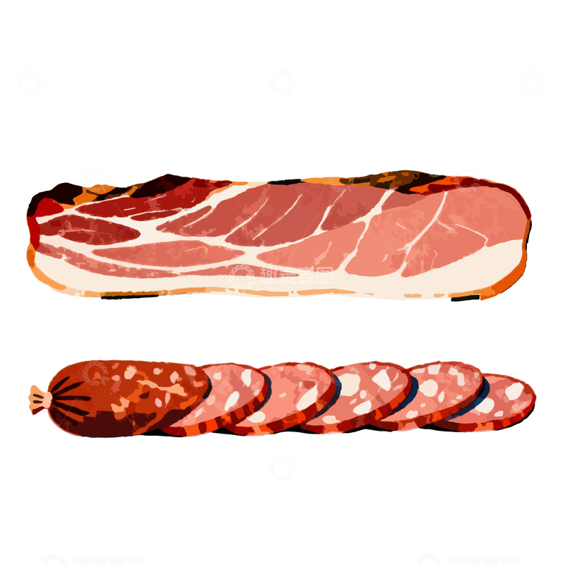 源文件下载【趣麦麦图】肉制品插画培根香肠