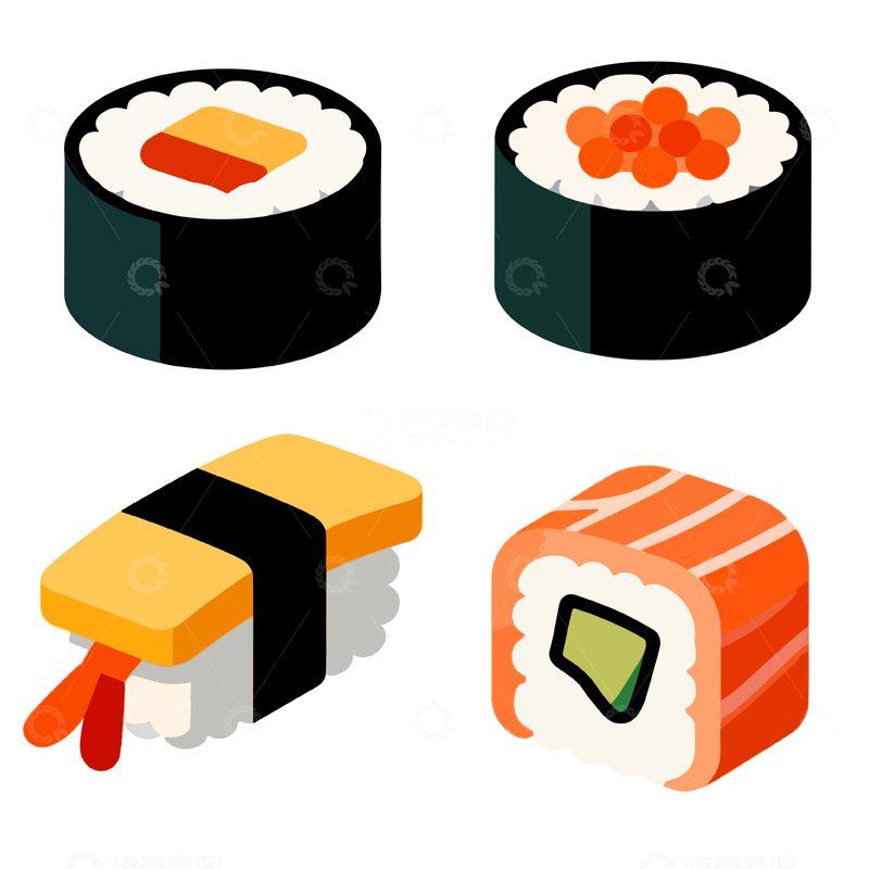 源文件下载【趣麦麦图】寿司图标矢量插画