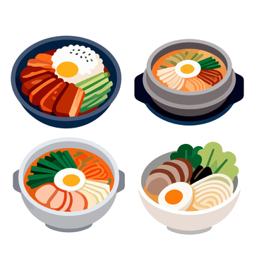 插画风格韩式料理美食矢量素材