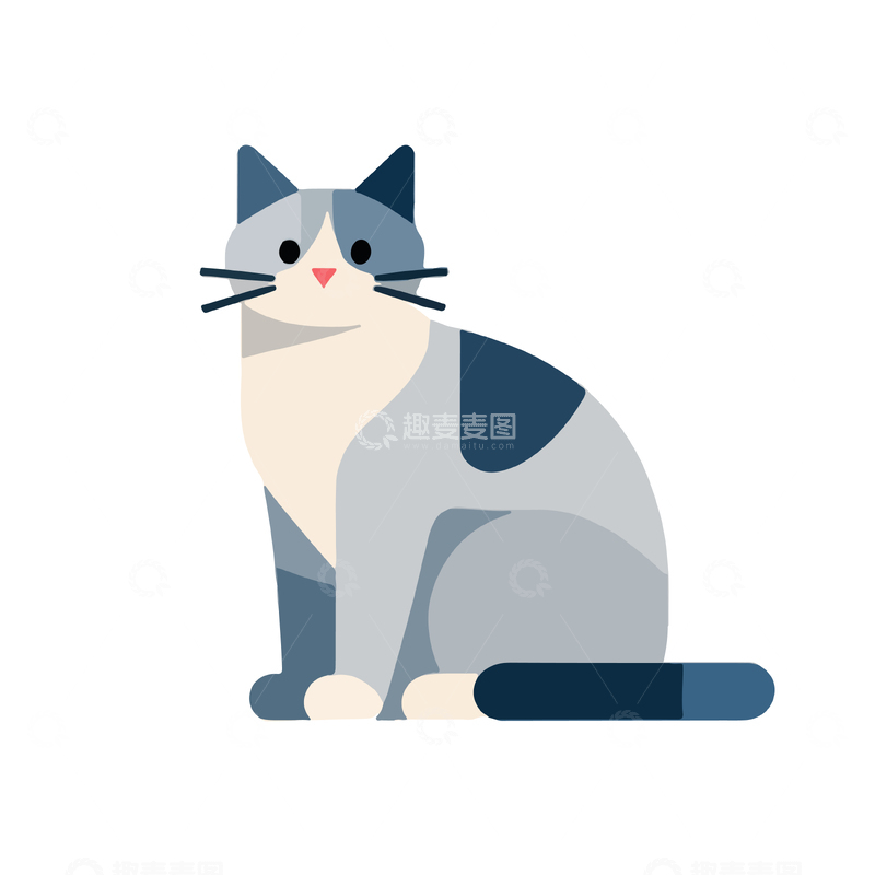 源文件下载【趣麦麦图】简约卡通灰白猫咪插画