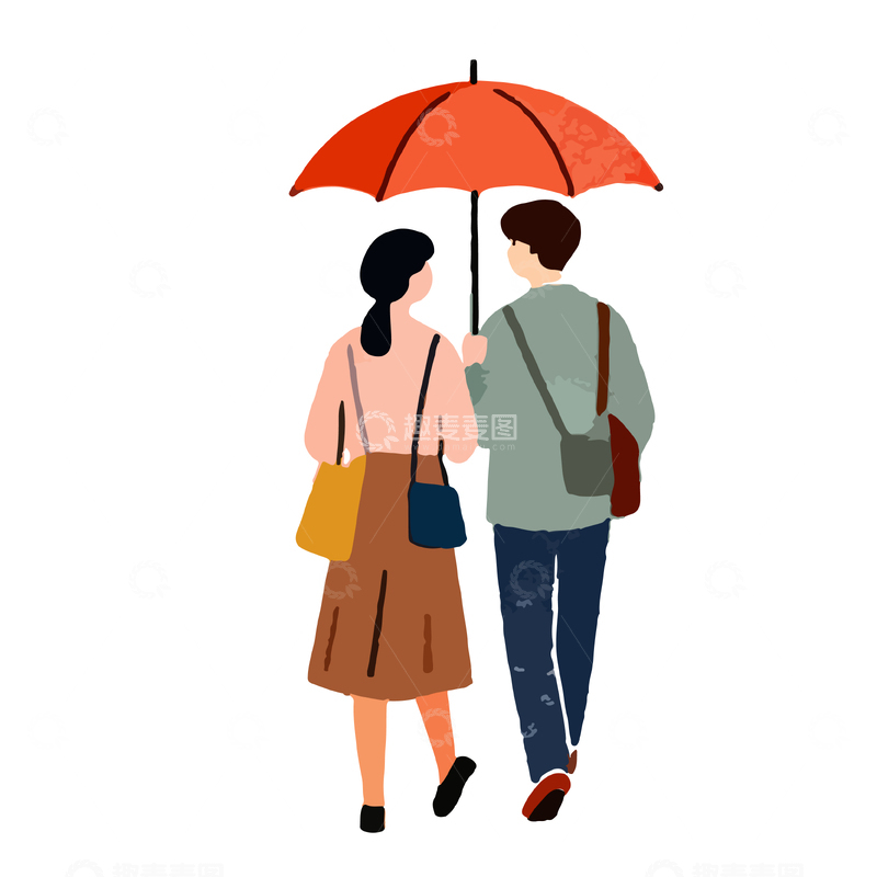 源文件下载【趣麦麦图】简约风情侣散步插画设计素材