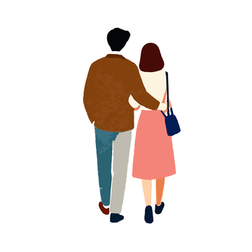 简约风情侣漫步插画