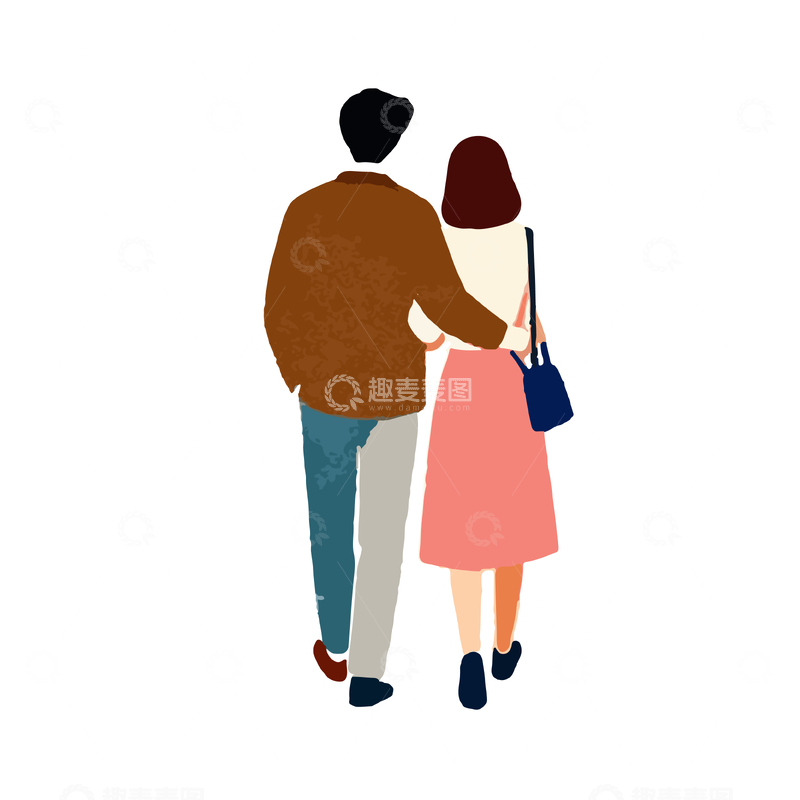 源文件下载【趣麦麦图】简约风情侣漫步插画
