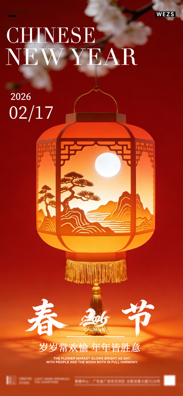 春节红灯笼新年祝福海报设计