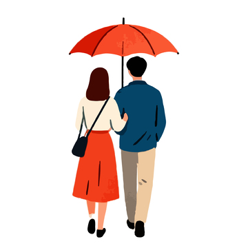 简约情侣雨伞漫步插画