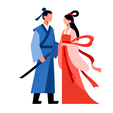 古风情侣插画素材