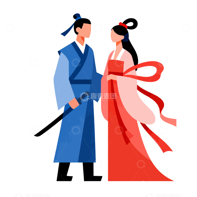 源文件下载【趣麦麦图】古风情侣插画素材