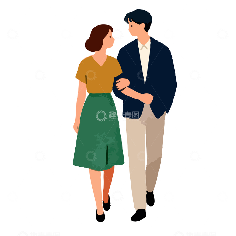 源文件下载【趣麦麦图】卡通情侣散步插画