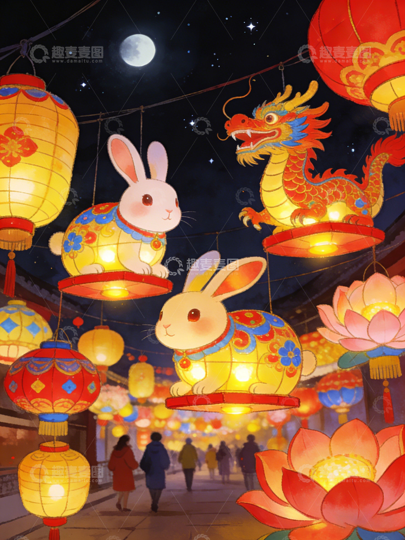 高清大图下载【趣麦麦图】元宵节逛灯会