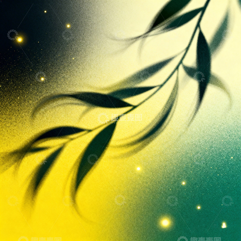 高清大图下载【趣麦麦图】微风轻拂的枝叶艺术海报2