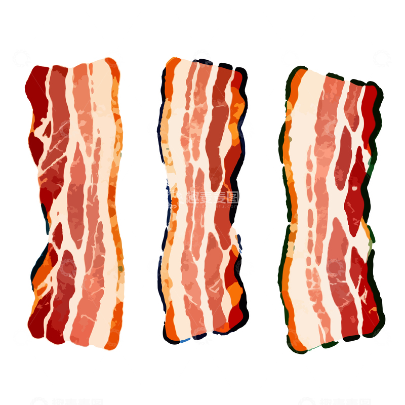 源文件下载【趣麦麦图】水彩培根美食插画素材