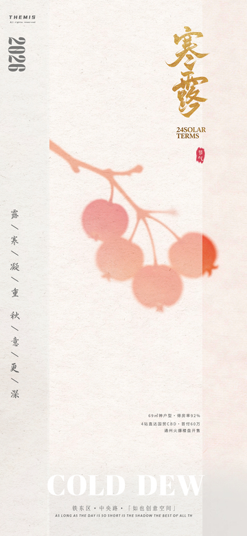 寒露节气水墨樱桃海报设计