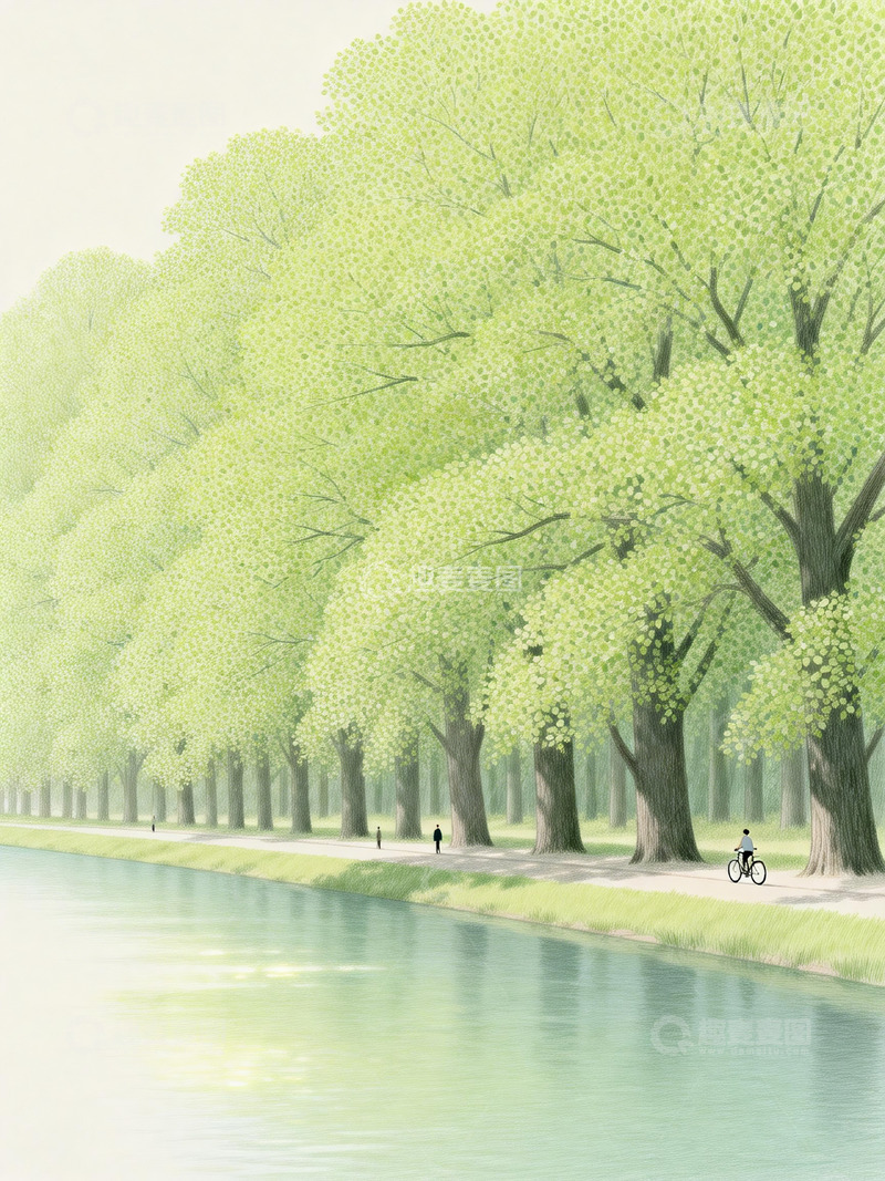 高清大图下载【趣麦麦图】极简风格的治愈系河畔景观插画 3