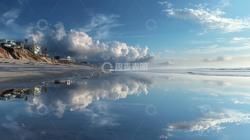 高清大图下载【趣麦麦图】海天一色：云影倒映的奇幻画卷