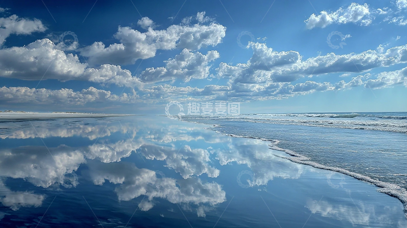 高清大图下载【趣麦麦图】天空倒影中的海浪奇观