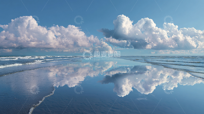 高清大图下载【趣麦麦图】天空之镜：云海倒映海岸线