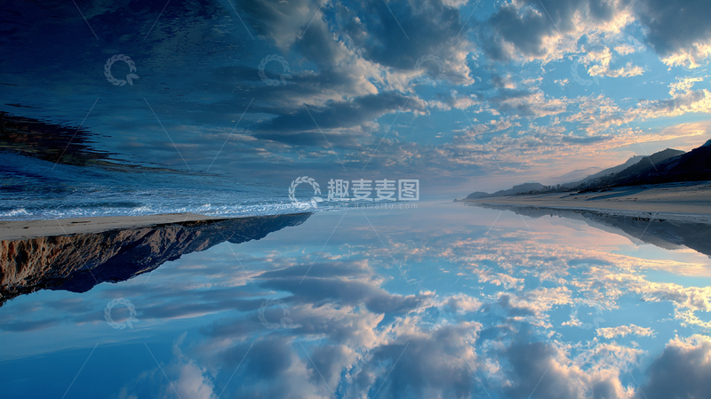 高清大图下载【趣麦麦图】天空倒影中的梦幻海岸线
