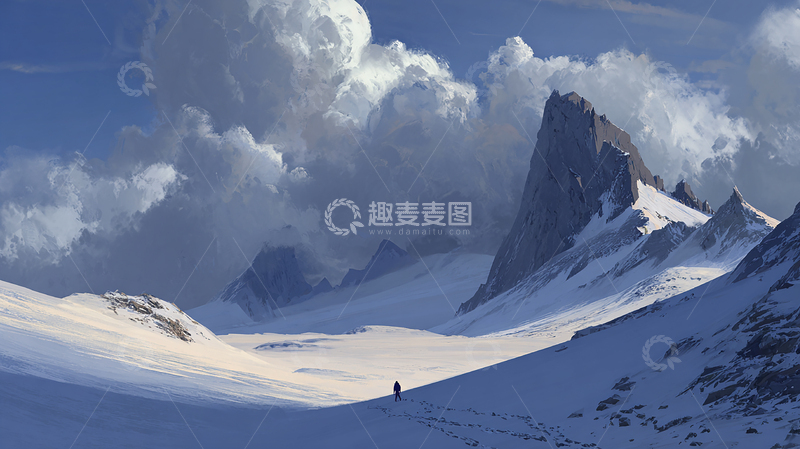 高清大图下载【趣麦麦图】雪山孤影下的追寻之旅