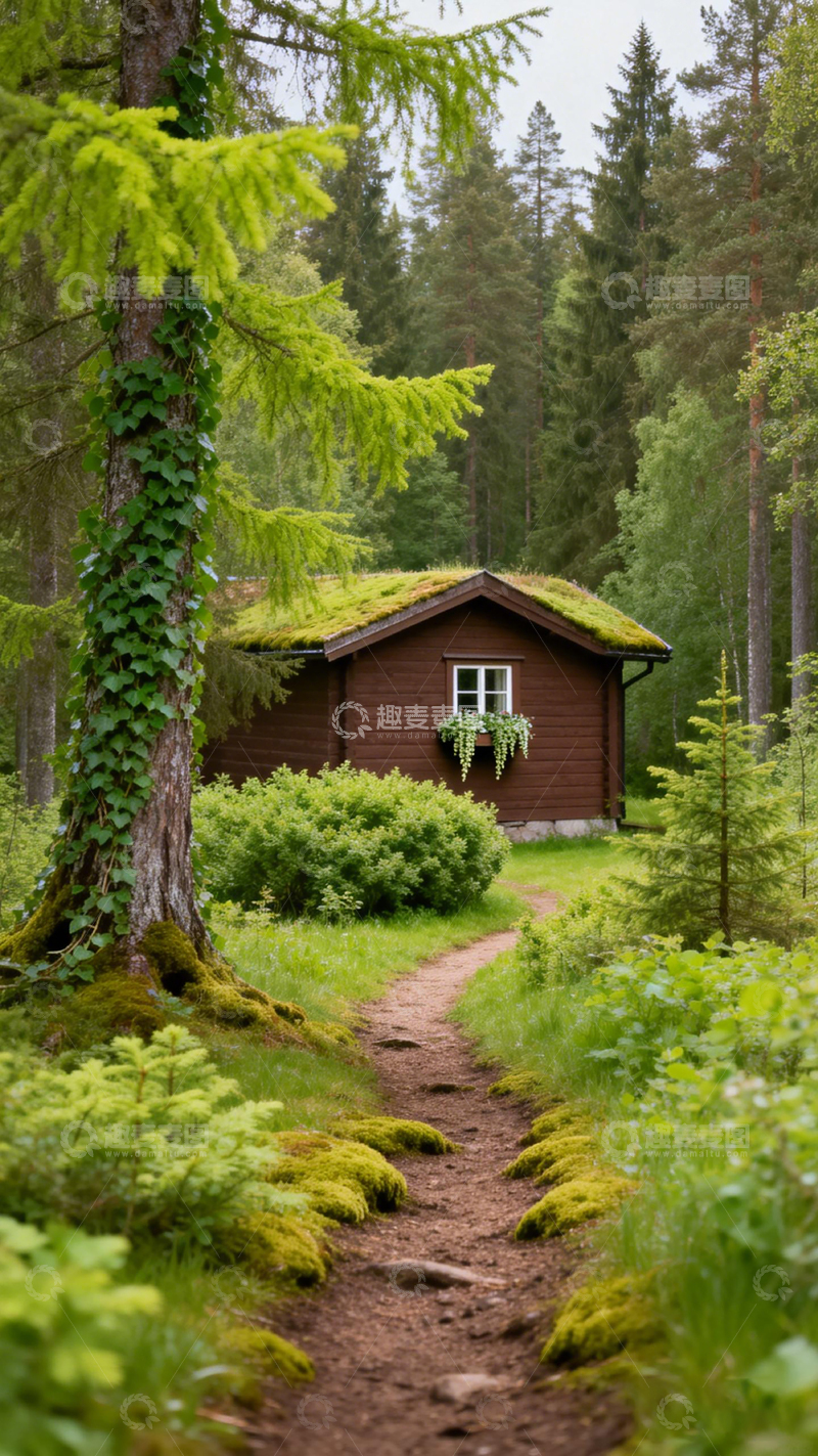 高清大图下载【趣麦麦图】森林小屋静谧风光