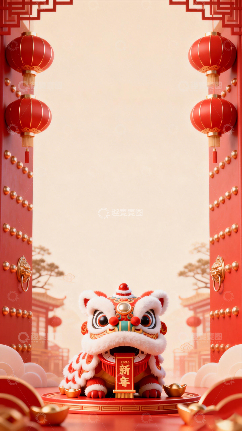 高清大图下载【趣麦麦图】新春喜庆舞狮海报设计