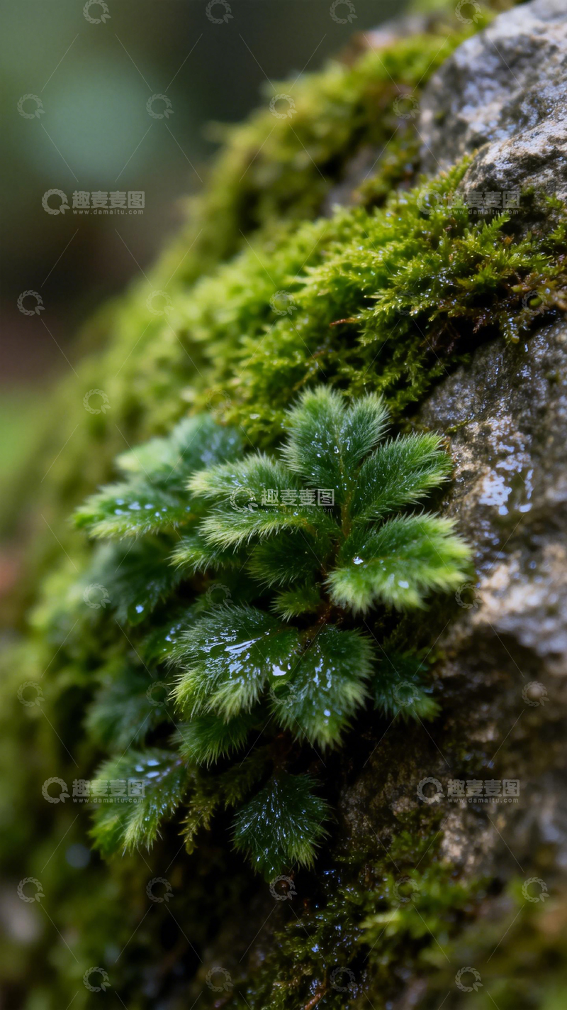 高清大图下载【趣麦麦图】苔藓绿意岩石微观美景
