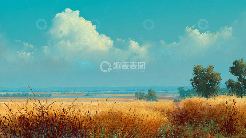 高清大图下载【趣麦麦图】广袤平原的梦幻秋色