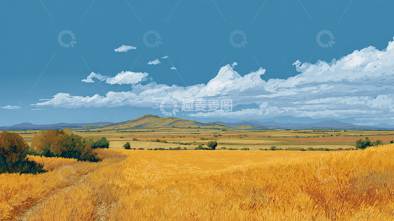 高清大图下载【趣麦麦图】蓝天白云下的乡村田园