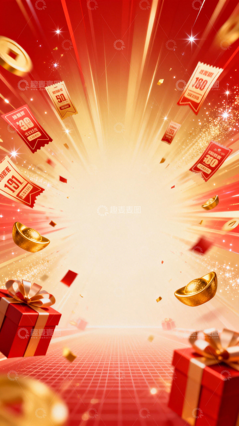 高清大图下载【趣麦麦图】喜庆红包礼盒促销活动海报