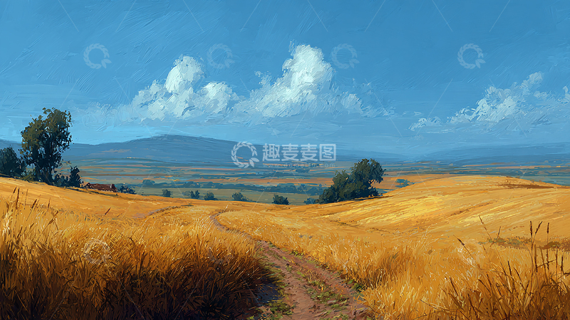 高清大图下载【趣麦麦图】金色麦田的夕阳时光