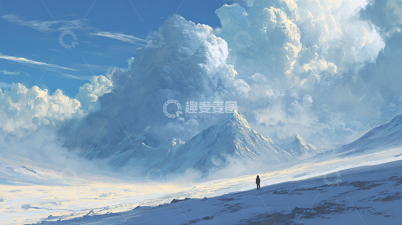 高清大图下载【趣麦麦图】冰雪奇境中的孤影探索