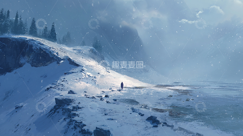 高清大图下载【趣麦麦图】冰雪荒原中的孤独旅者