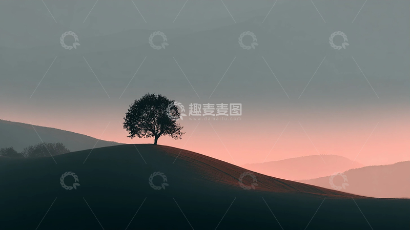 高清大图下载【趣麦麦图】孤树守望在暮色苍茫中