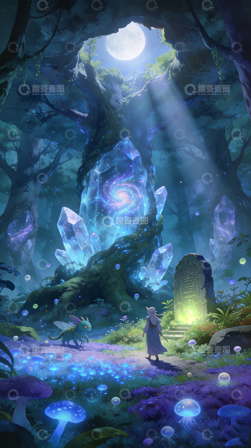 高清大图下载【趣麦麦图】奇幻森林梦幻场景插画