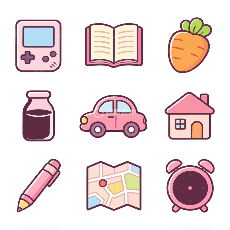 源文件下载【趣麦麦图】卡通风格日常生活图标集合