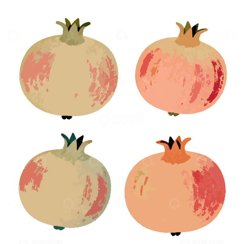 源文件下载【趣麦麦图】水彩风格石榴图案插画设计素材
