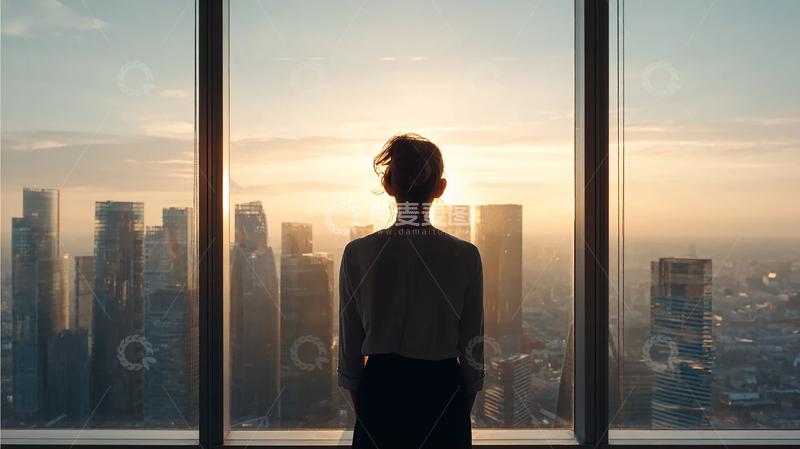 高清大图下载【趣麦麦图】余晖下的孤独都市审视者